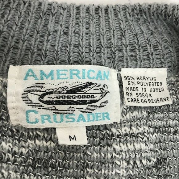 American Crusader Hand Knit Vintage Cardigan Gray Size Medium - Picture 3 of 4